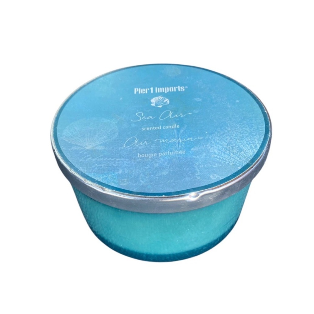 Pier 1 Imports SEA AIR Scented Candle 3 Wick Glass Jar + LId Damaged Top NEW